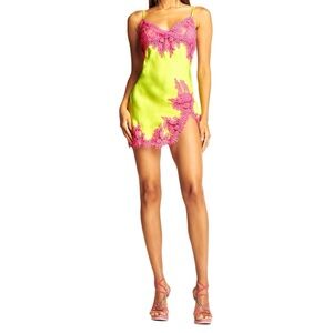 I.AM.GIA Neon Lime Slip Dress with Hot Pink Lace Trim